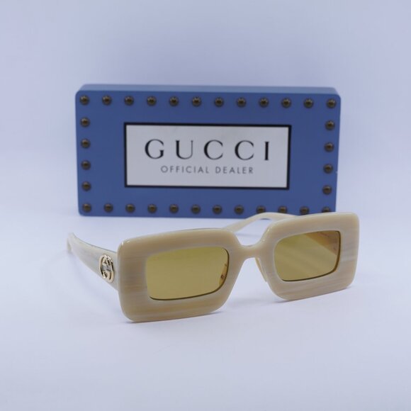 Gucci GG0974S 002 Rectangle Sunglasses - Beige/Brown - Picture 1 of 12